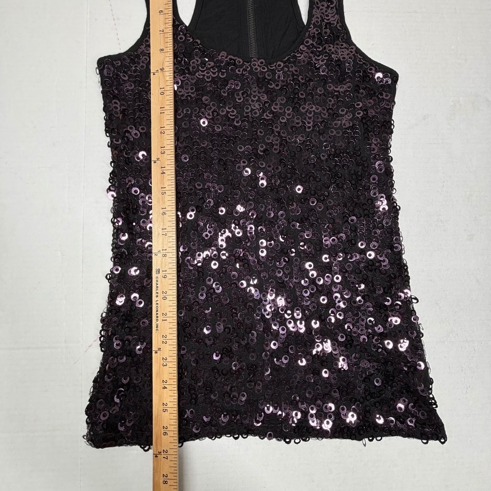 Forever 21 Black Sequin‎ Racerback Tank Top Y2K Full Zip Back Womens Large Bella - Picture 5 of 7